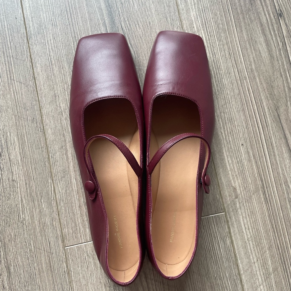 Mansur Gavriel Burgundy Square-Toe Mary Jane Flats